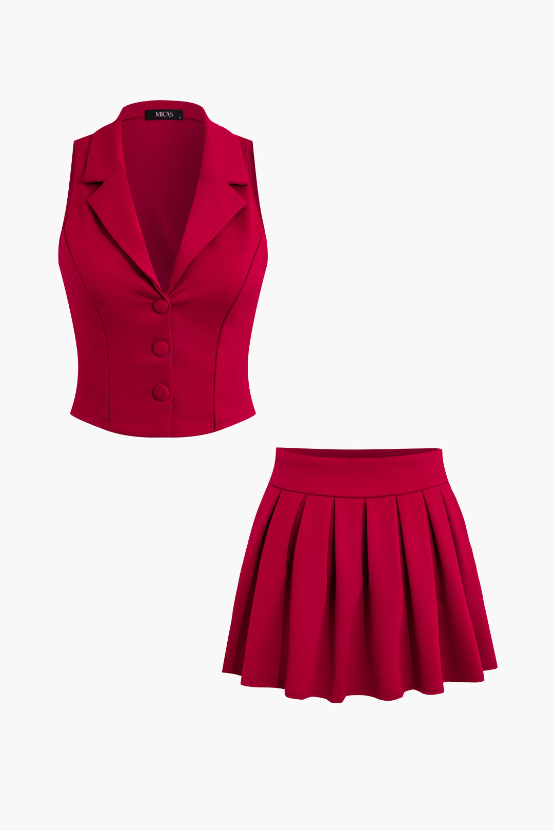 Conjunto Dos Piezas Chaleco Detalle Escote Y Falda Plisada