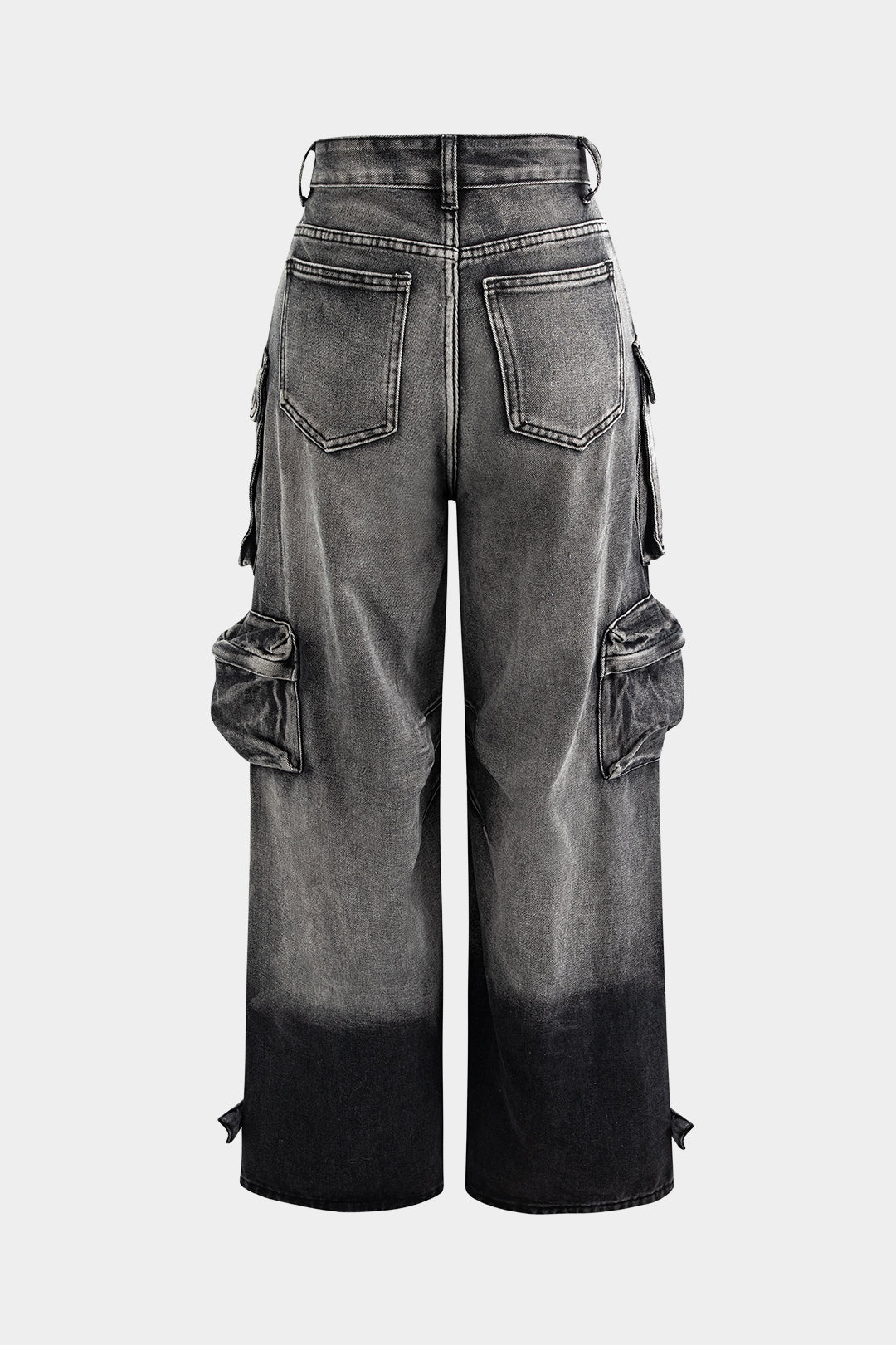 Jeans Cargo De Pierna Ancha Con Ombre Y Bolsillos Multiples