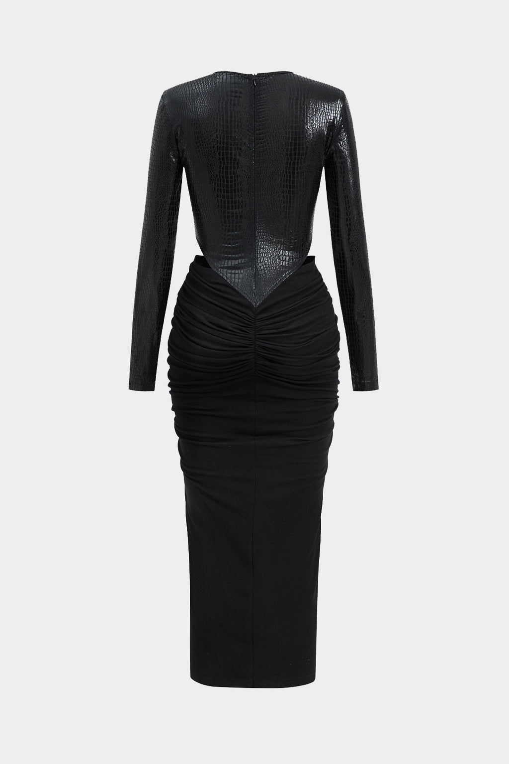 שמלת מקסי עם שרוולים ארוכים וטלאים דמוי עור 