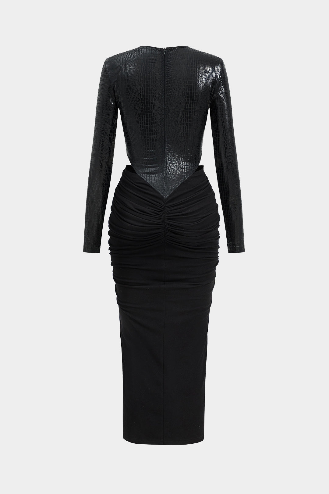 שמלת מקסי עם שרוולים ארוכים וטלאים דמוי עור 