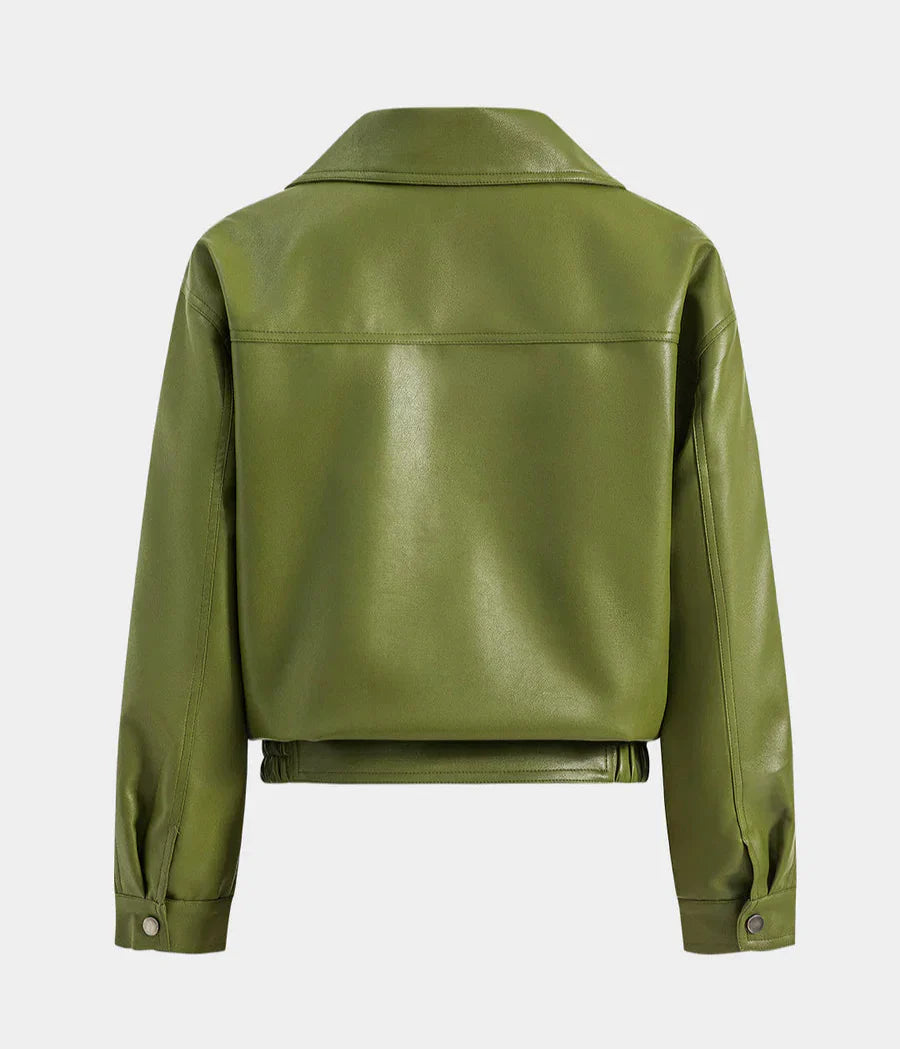 Chaqueta Garlend Verde Oliva Estilo Bomber Cuero Sintético