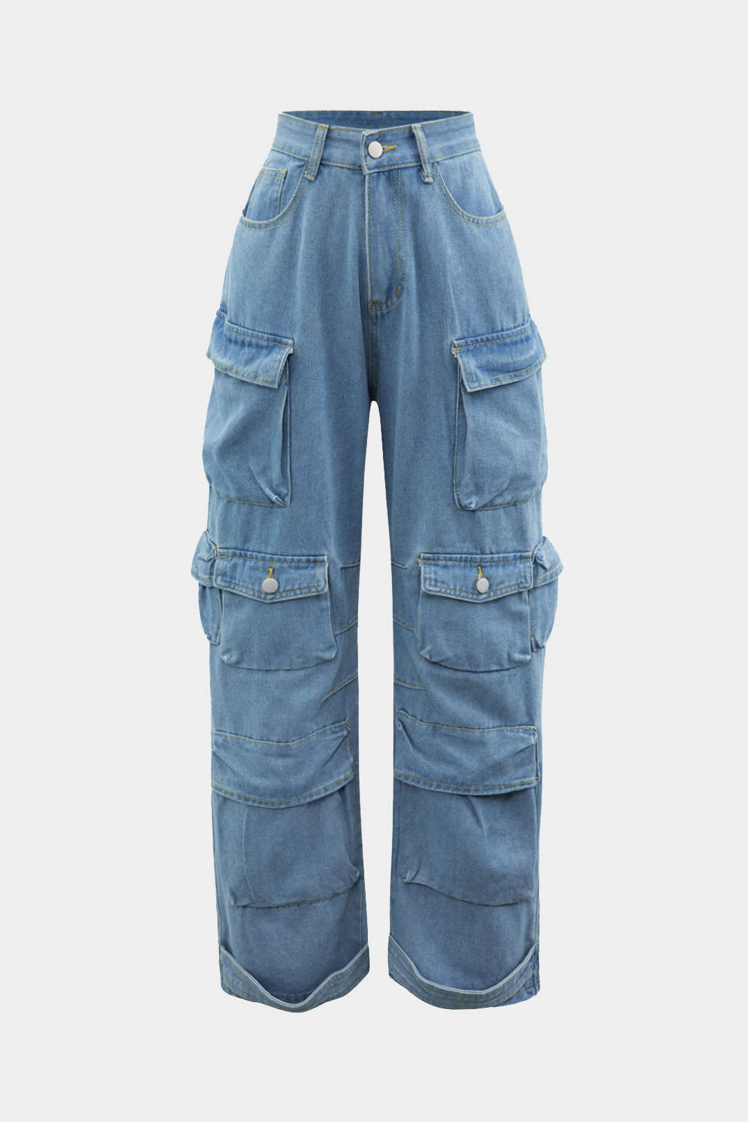 Jeans Cargo Anchos de Textura Suave con Bolsillos Múltiples