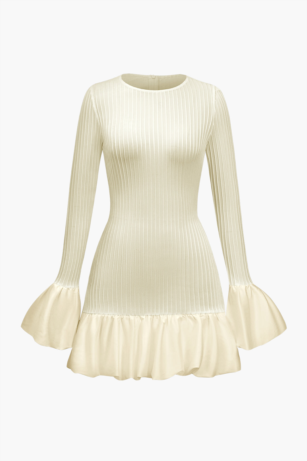 שמלת מיני עם שרוולים נפוחים ופעמון בצבע אחיד 