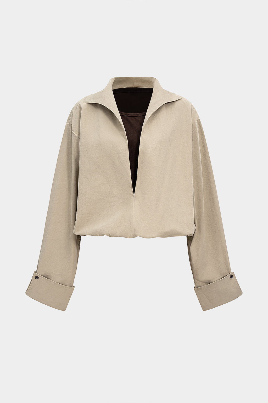 חולצה ארוכת שרוולים עם צווארון V 