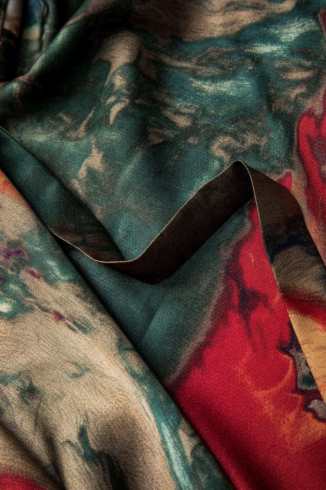 Falda Satén Estampado Floral Con Cordón Y Cintura Ajustable