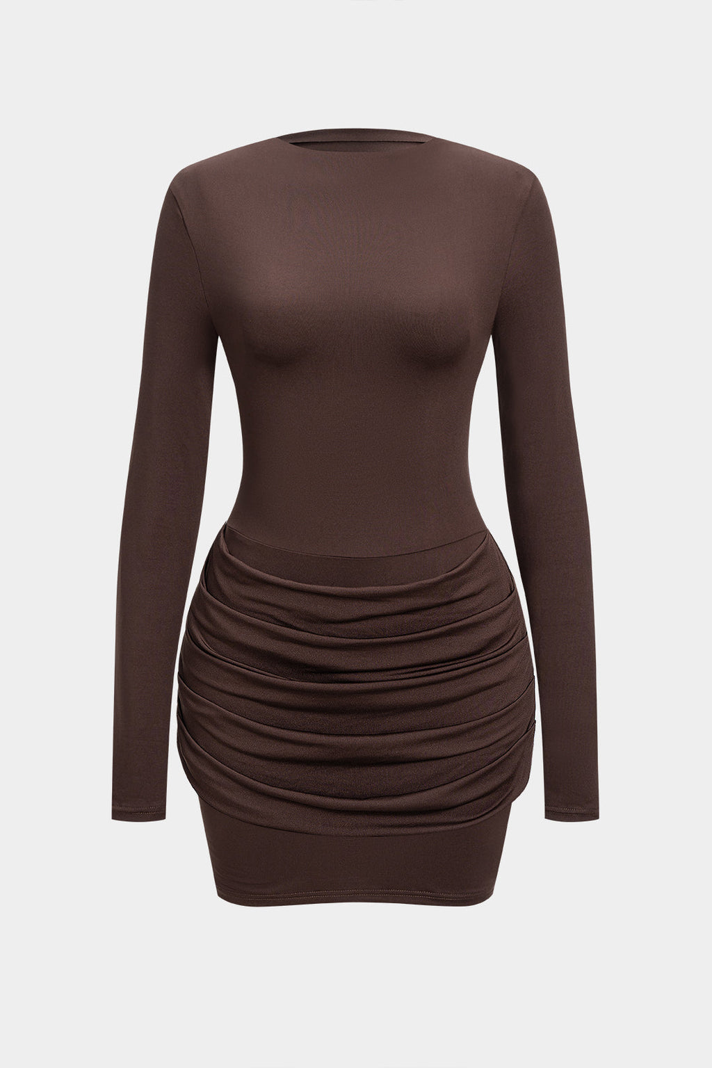 Solid Ruched Long Sleeve Mini Dress