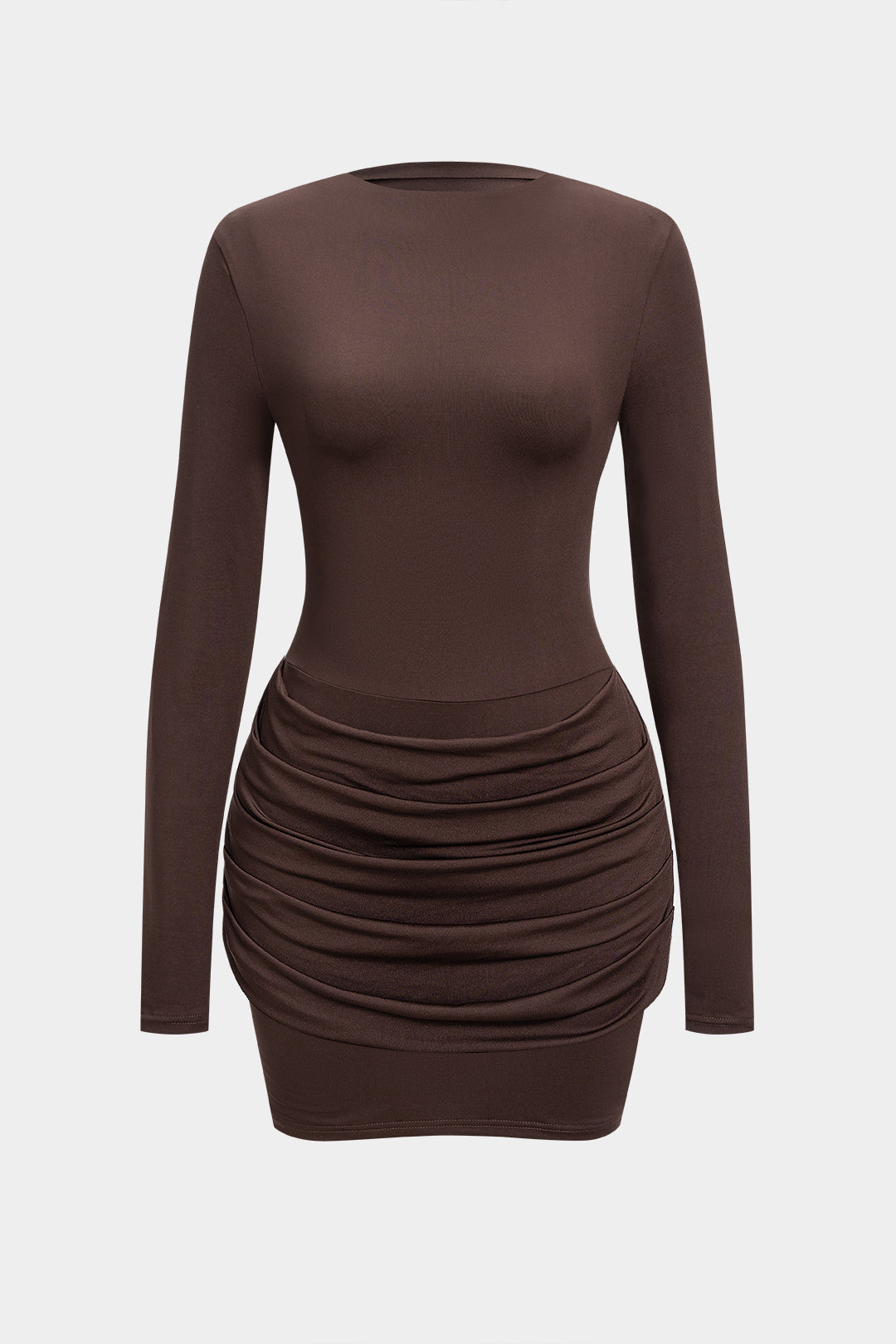 Solid Ruched Long Sleeve Mini Dress