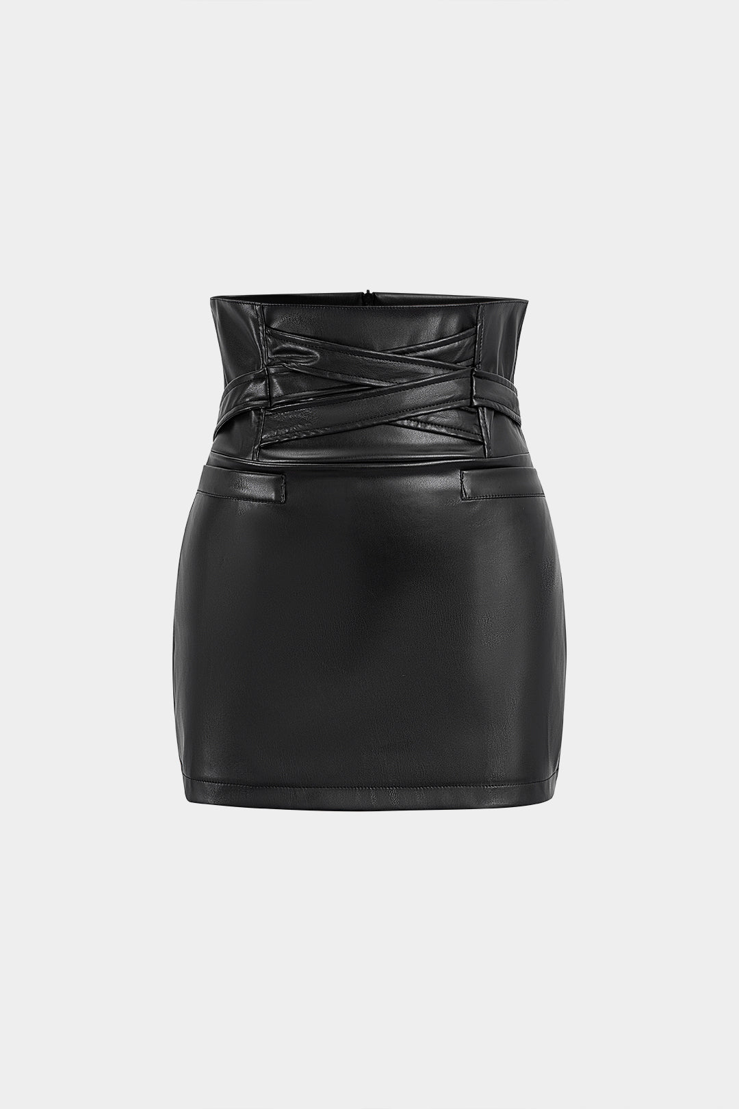 חצאית דמוית עור מוצלבת בגזרה גבוהה 