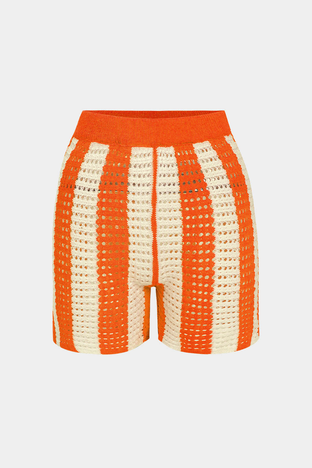 Conjunto Corto de Punto a Rayas Casual con Detalles Calados
