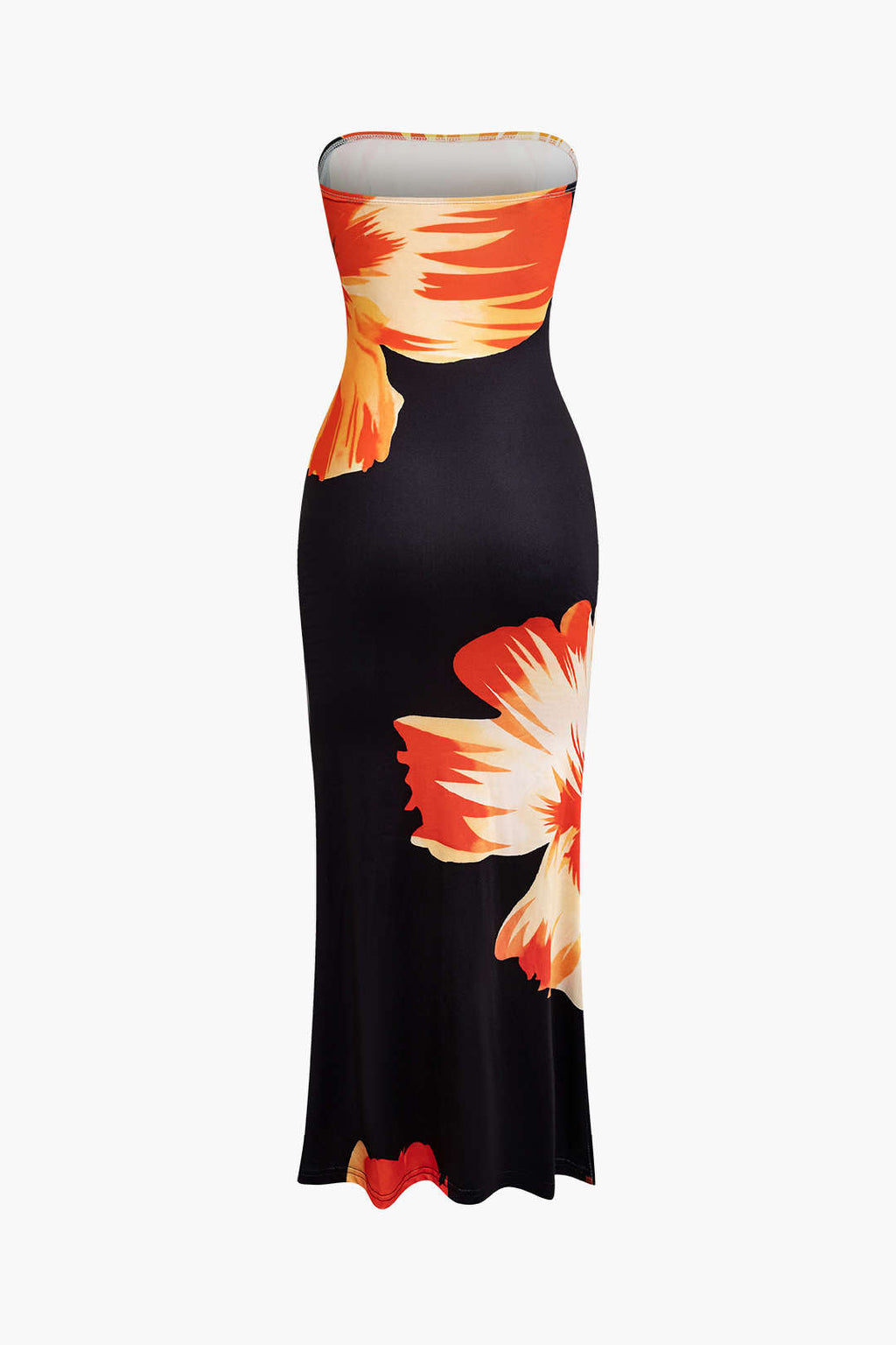 Vestido Midi Estampado Floral Sin Tirantes Verano Elegante