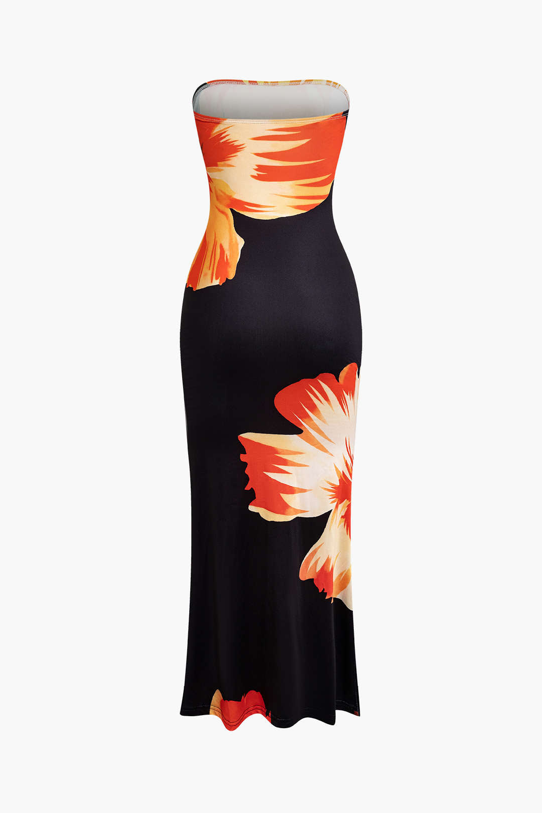 Vestido Midi Estampado Floral Sin Tirantes Verano Elegante
