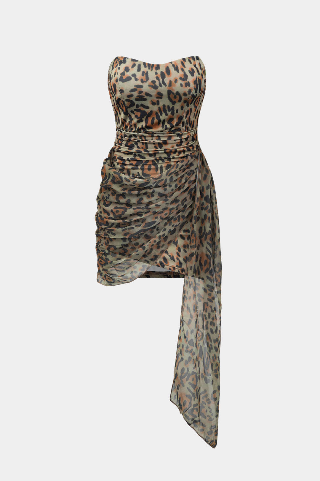 Vestido Mini Floral Envolvente Sin Tirantes Fruncido