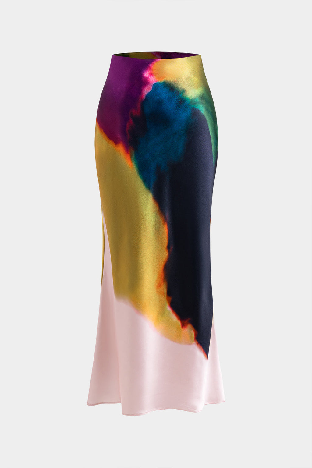 Contrast Print Satin Zipper Skirt