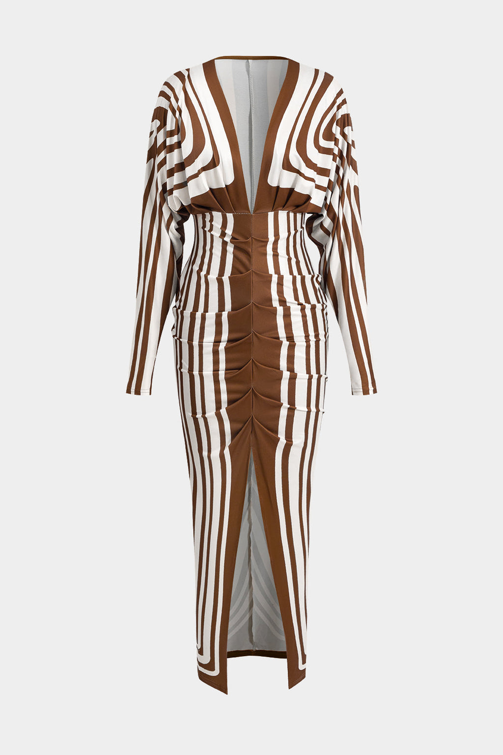 שמלת מקסי עם צווארון וי והדפס גיאומטרי 