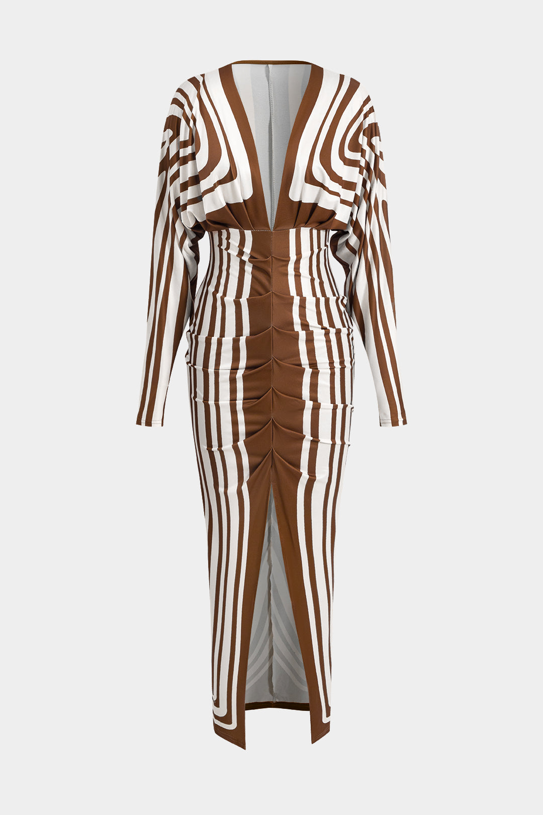 שמלת מקסי עם צווארון וי והדפס גיאומטרי 