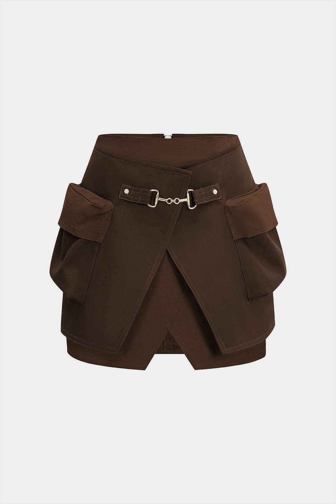 חצאית דמוית עור עם כיסים מנוגדים 