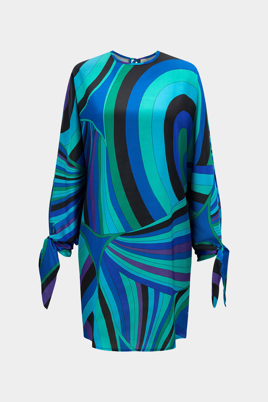 שמלת מיני עם שרוולים ארוכים וקשירה בהדפס צבעוני מופשט 