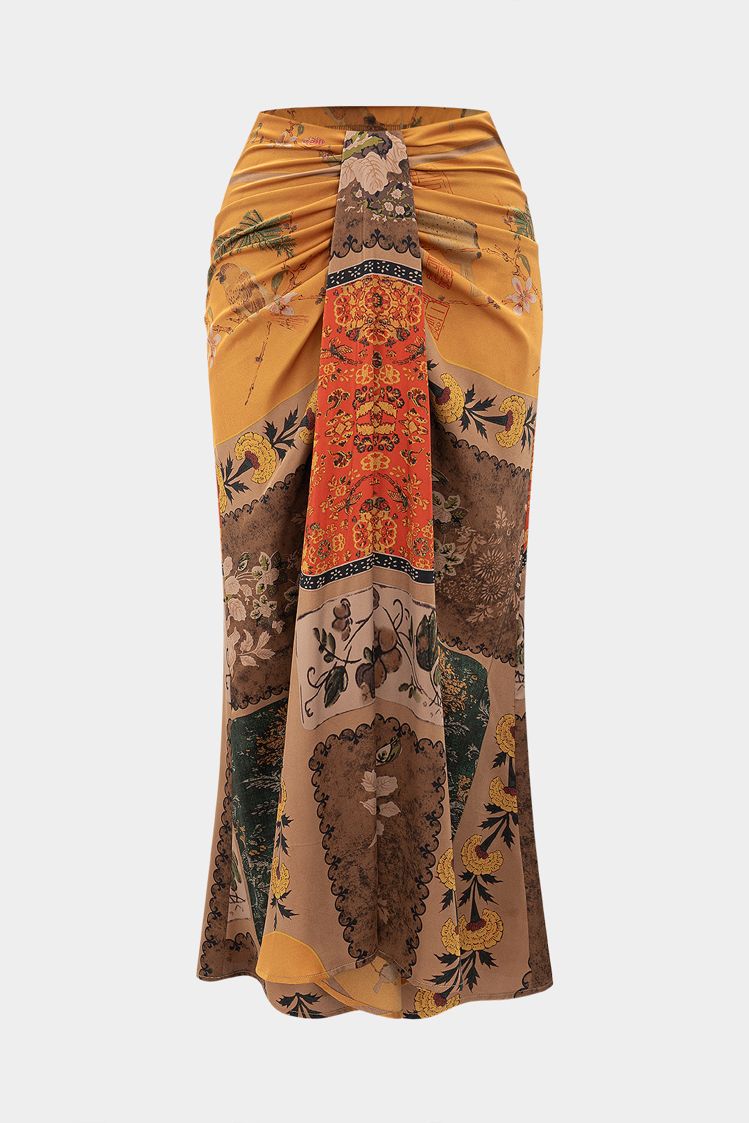 חצאית עם הדפס פרחוני וקשירה 