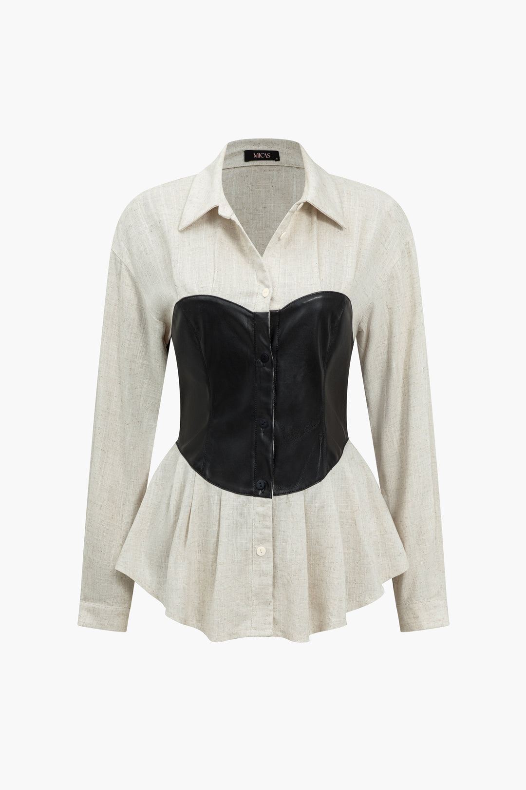 חולצה ארוכת שרוולים עם טלאים דמוי עור 