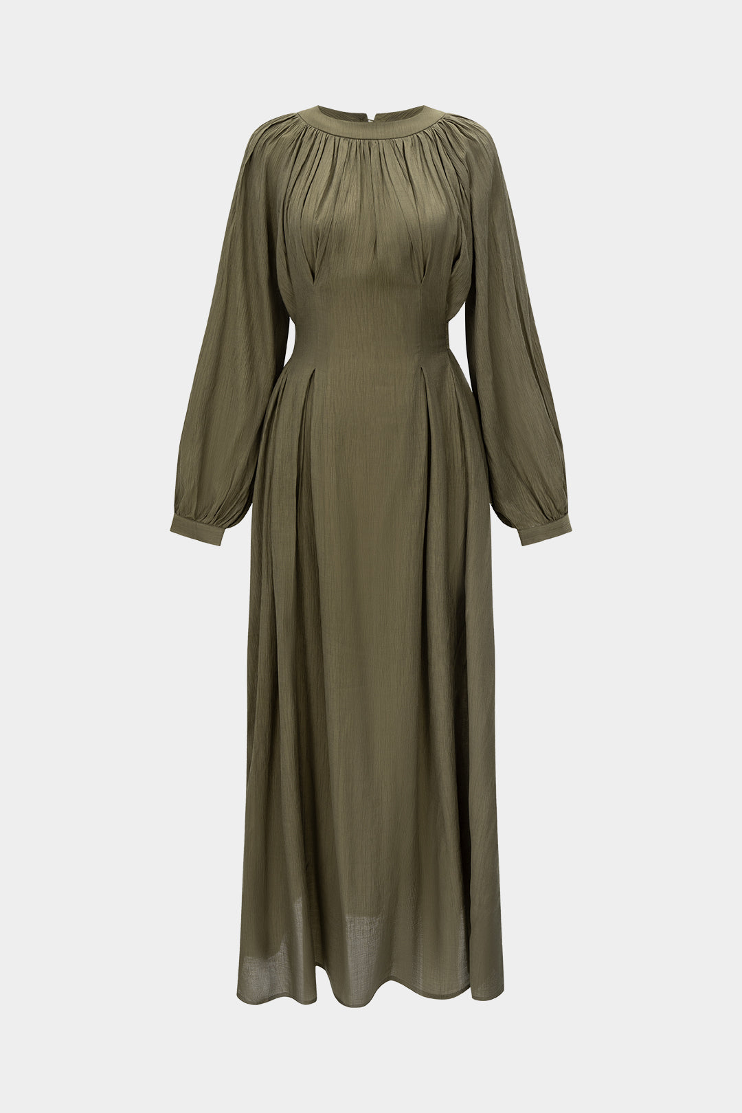 Ruched Tie-Back Long-Sleeve Maxi Dress