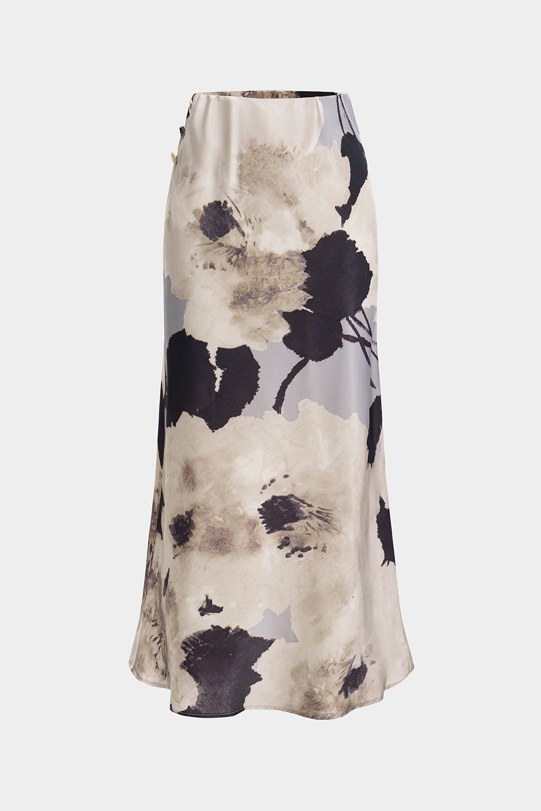 חצאית כפתורים עם הדפס פרחוני סאטן 