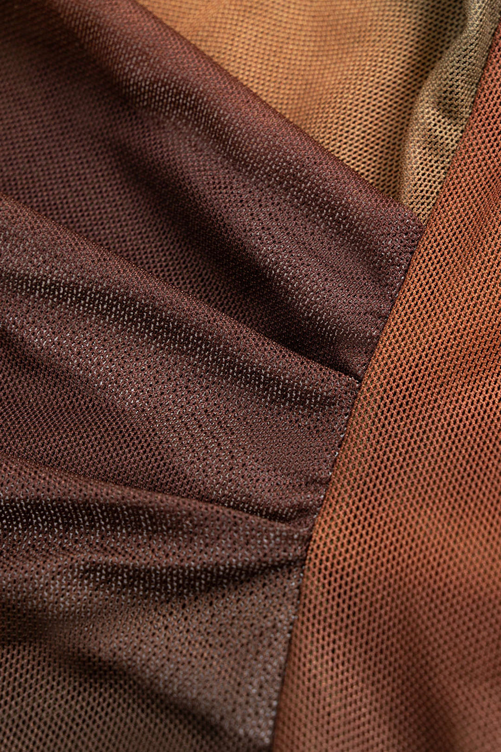 Ombre Print Mesh Ruched Boat Neck Long Sleeve Bodysuit