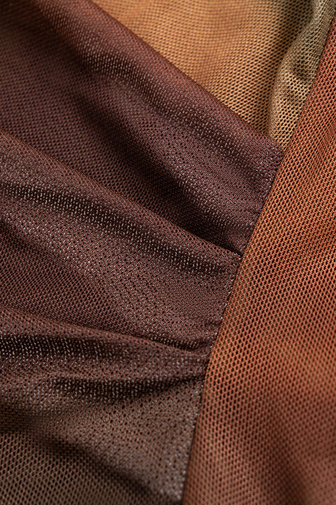 Ombre Print Mesh Ruched Boat Neck Long Sleeve Bodysuit