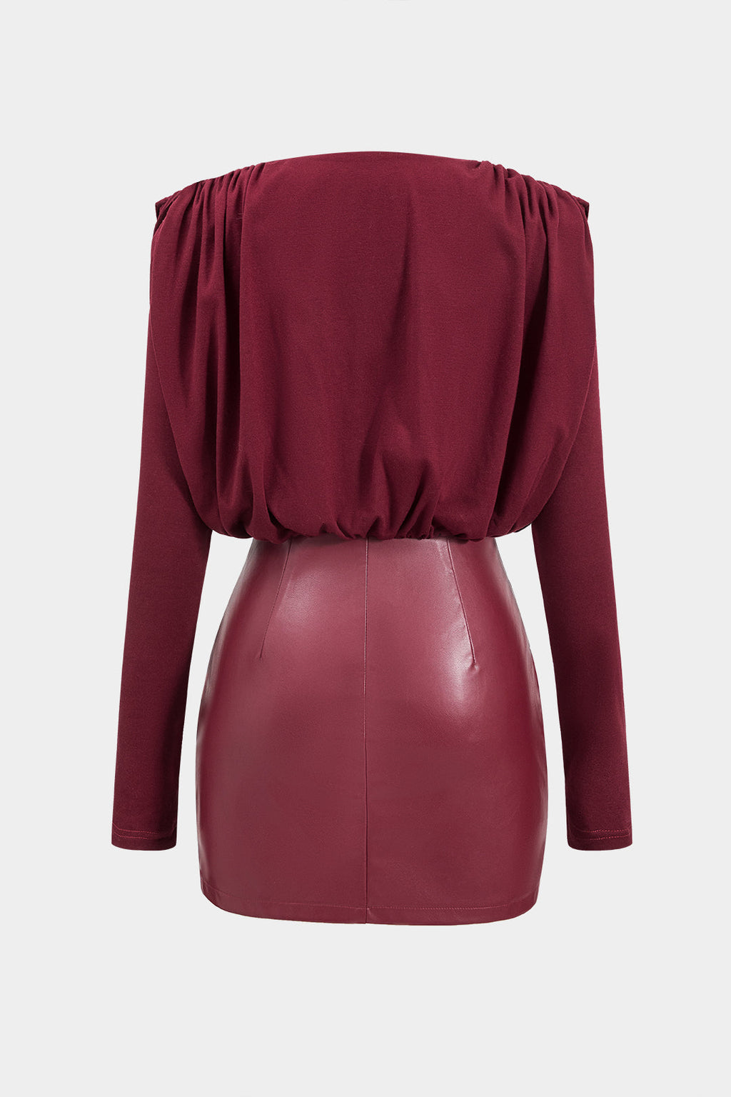 שמלת מיני עם צווארון קפלים ועטיפה בגזרה ארוכה מעור דמוי עור 