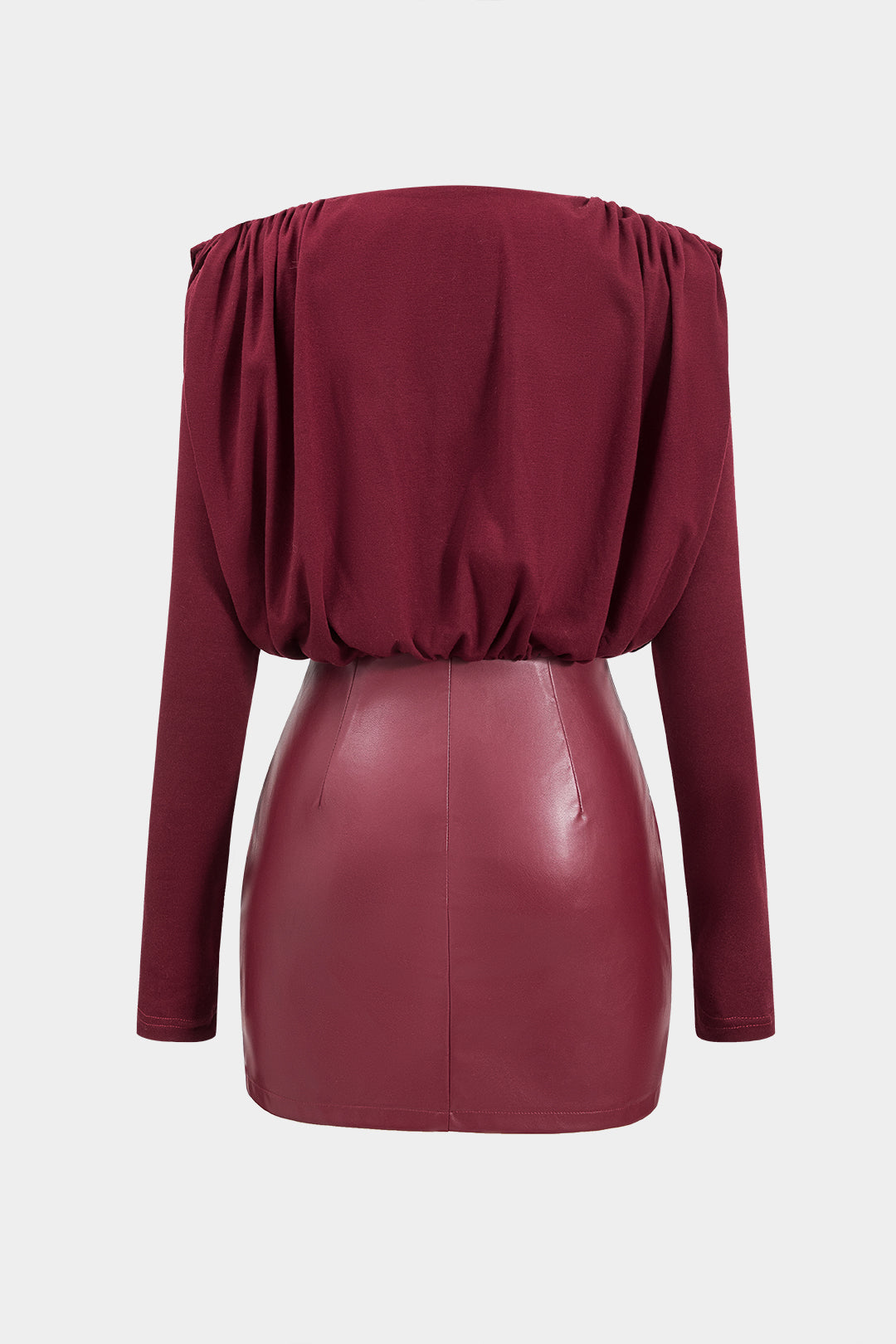 שמלת מיני עם צווארון קפלים ועטיפה בגזרה ארוכה מעור דמוי עור 