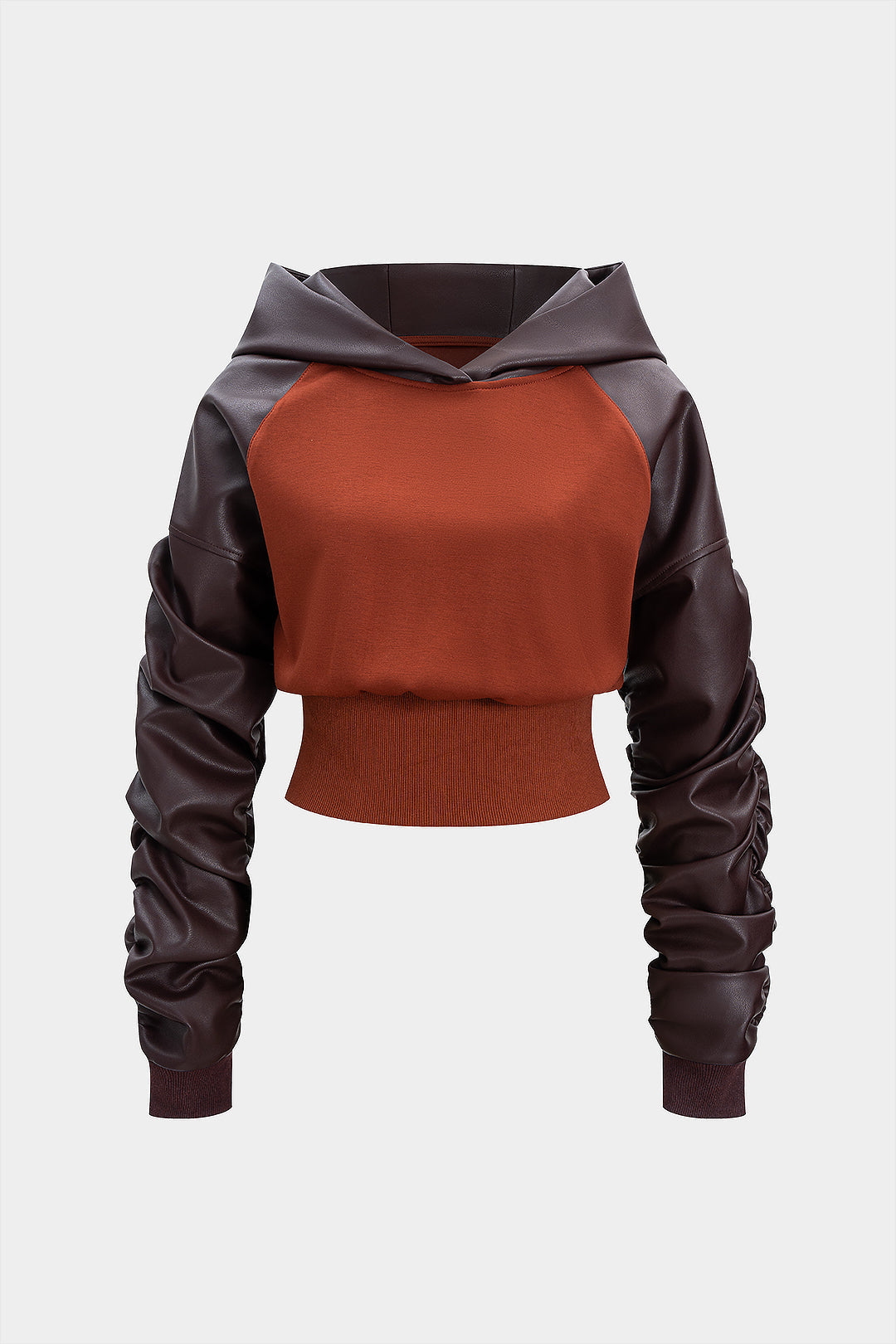 Faux Leather Patchwork Hoodie
