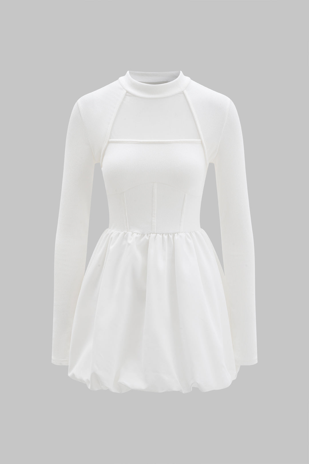 Mesh Patchwork Ruched Long Sleeve Mini Dress