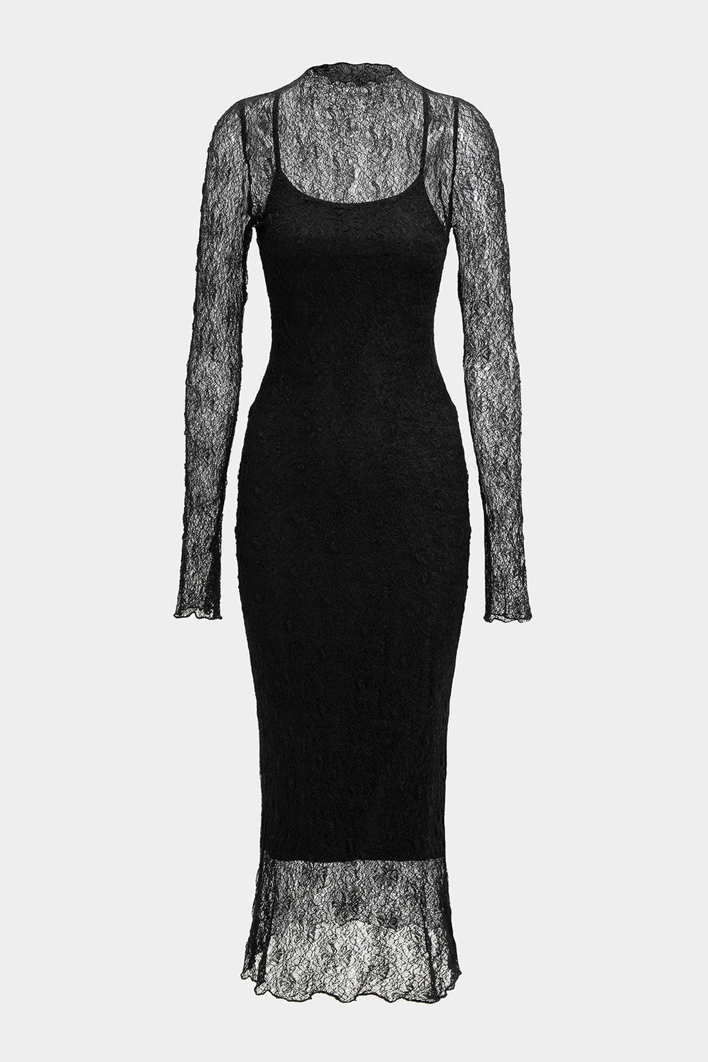 Sheer Lace Long Sleeve Maxi Dress