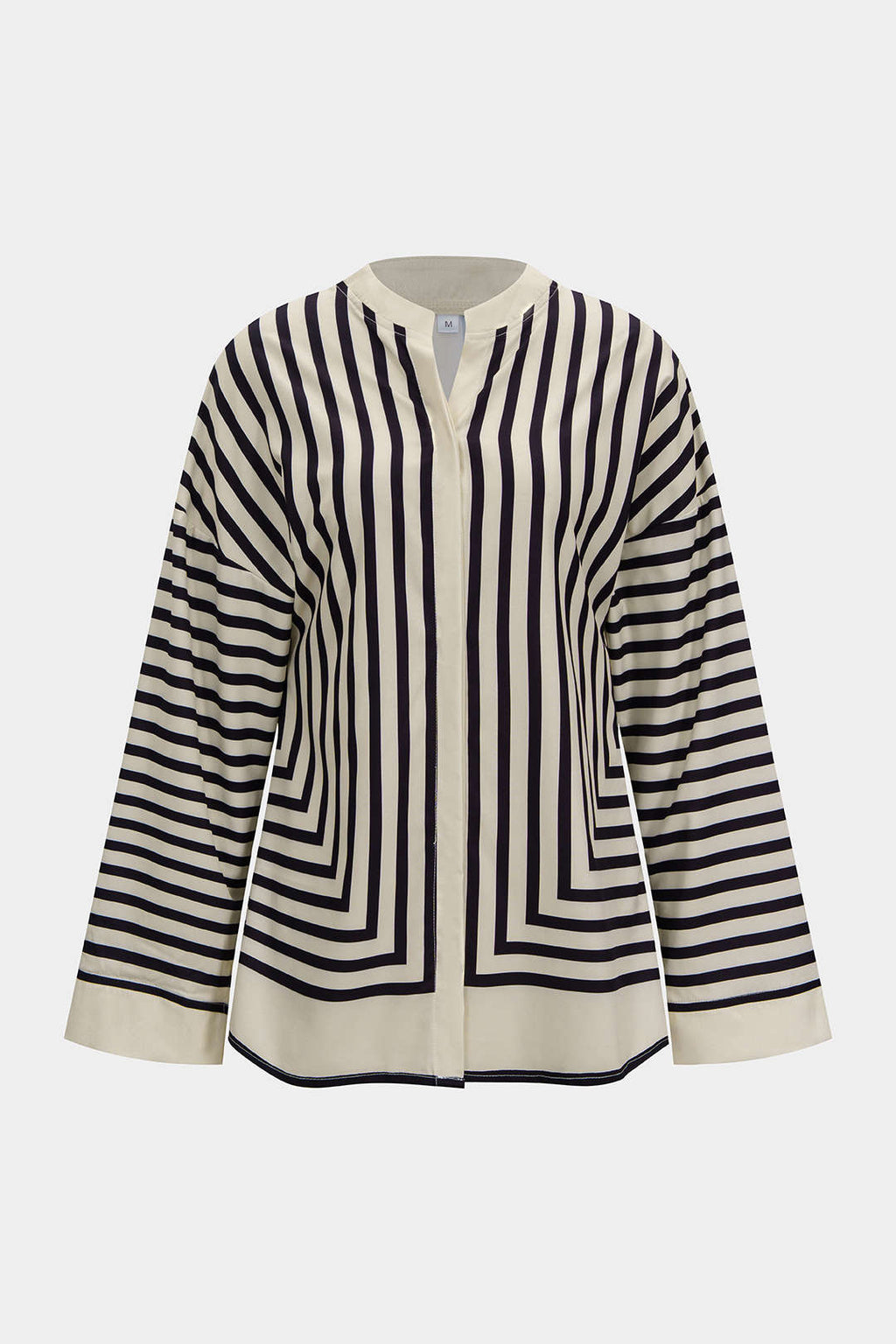 Stripe Print Satin Long-Sleeve Shirt