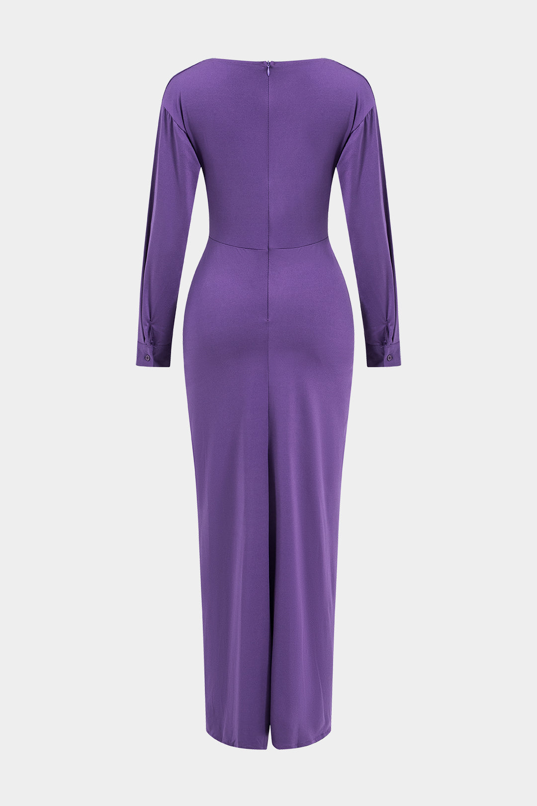 Cut Out Twist Knot Ruched Long Sleeve Midi Dress