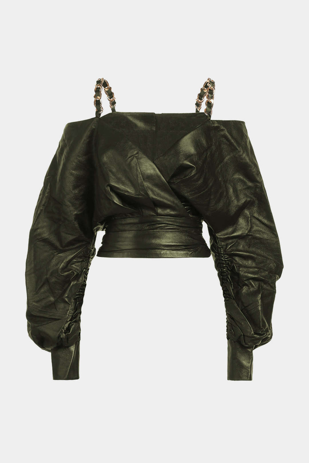 חולצה ארוכת שרוולים דמוית עור מטאלית עם צלבים 