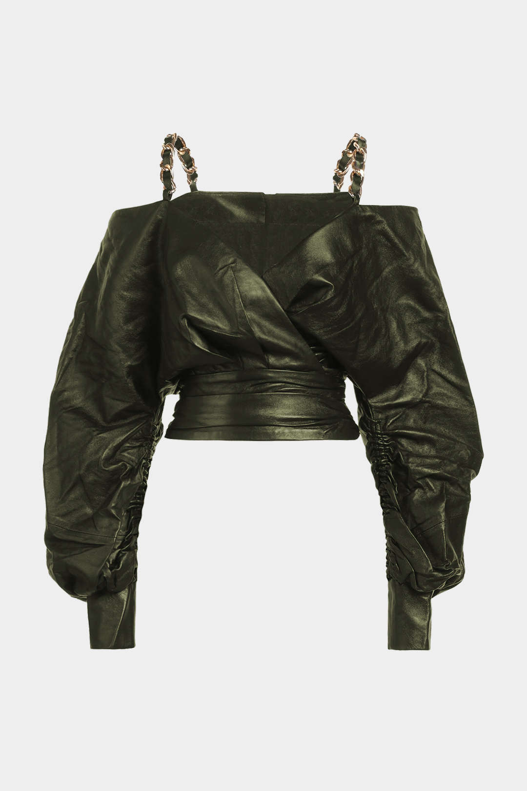 חולצה ארוכת שרוולים דמוית עור מטאלית עם צלבים 