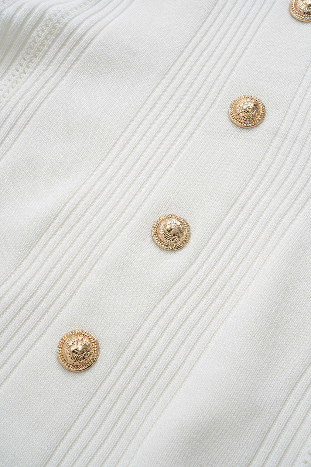Conjunto De Top De Punto Metálico Y Falda Botonada Elegante