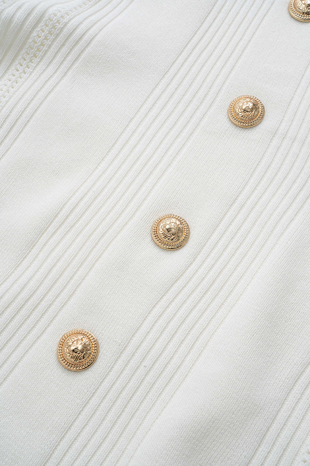 Conjunto De Top De Punto Metálico Y Falda Botonada Elegante