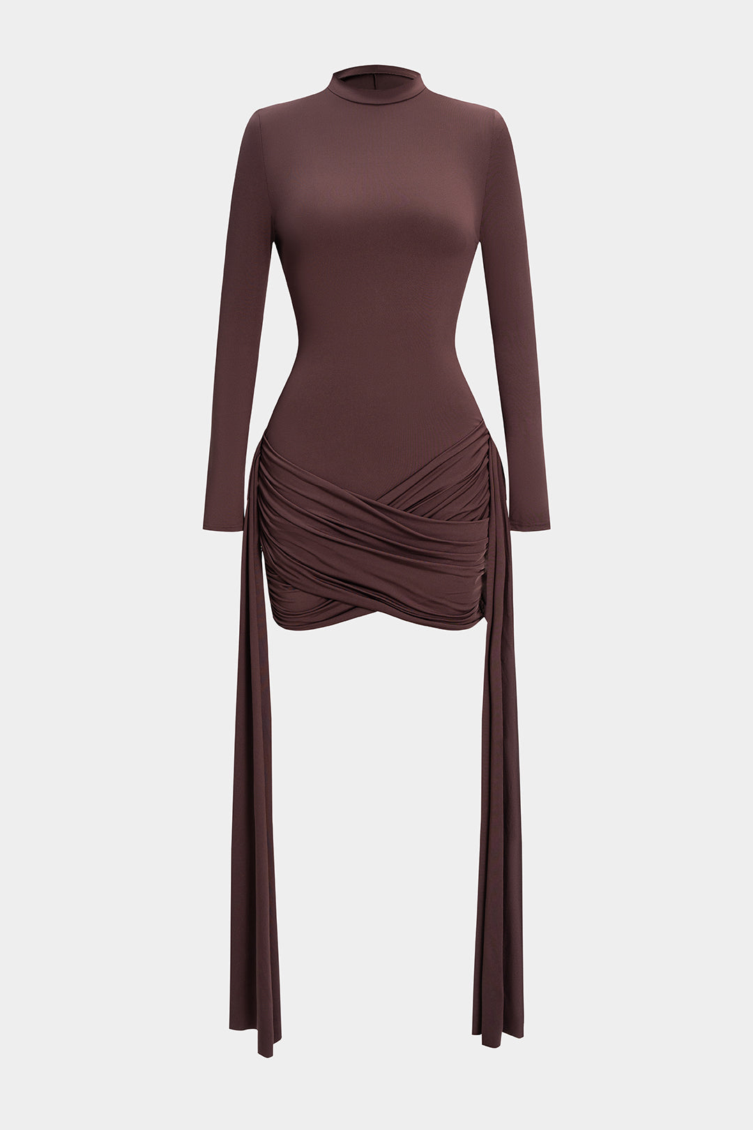 Solid Ruched Strappy Long Sleeve Mini Dress