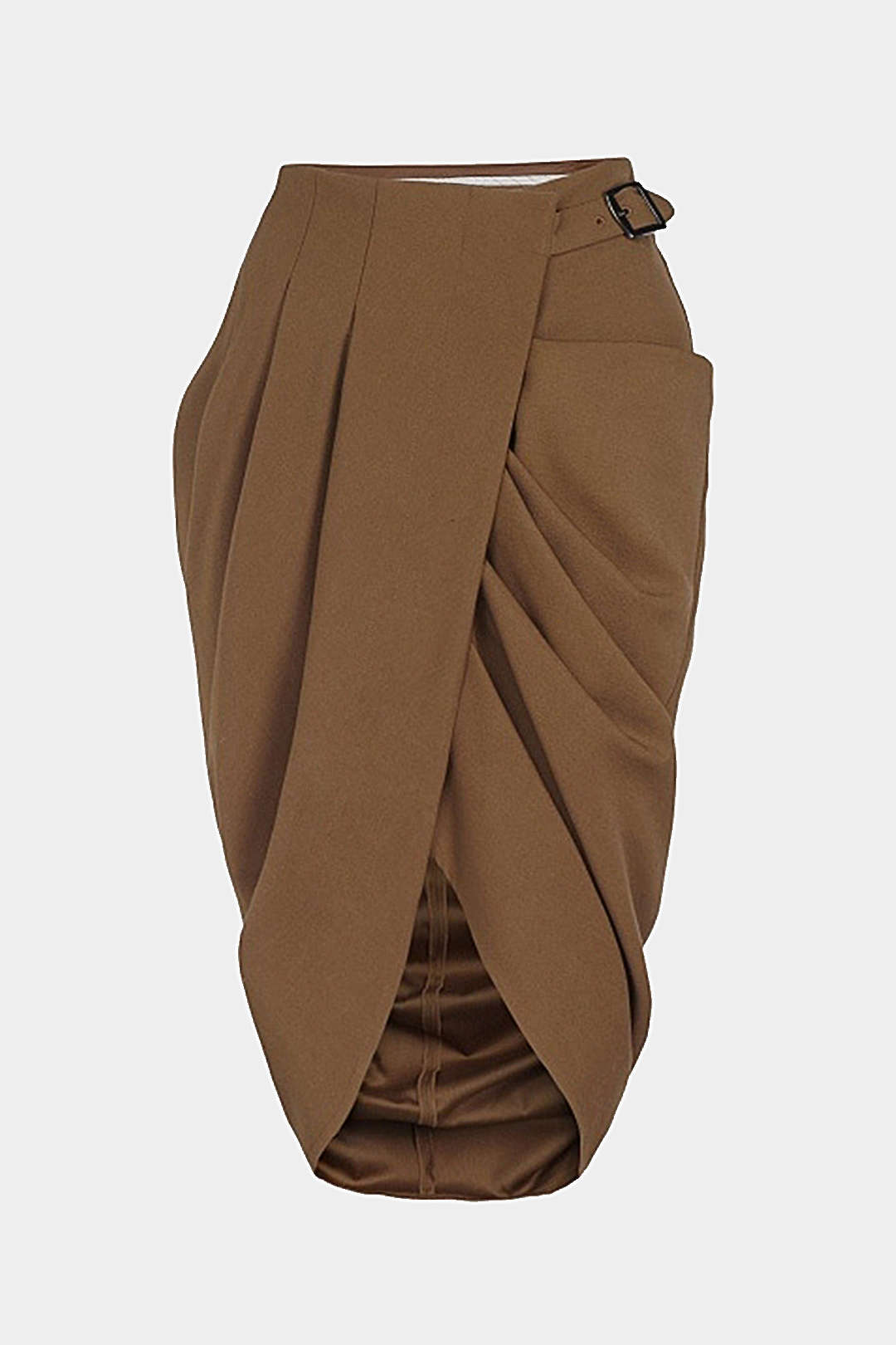 Falda Midi Drapada Asimétrica Con Cinturón Elegante