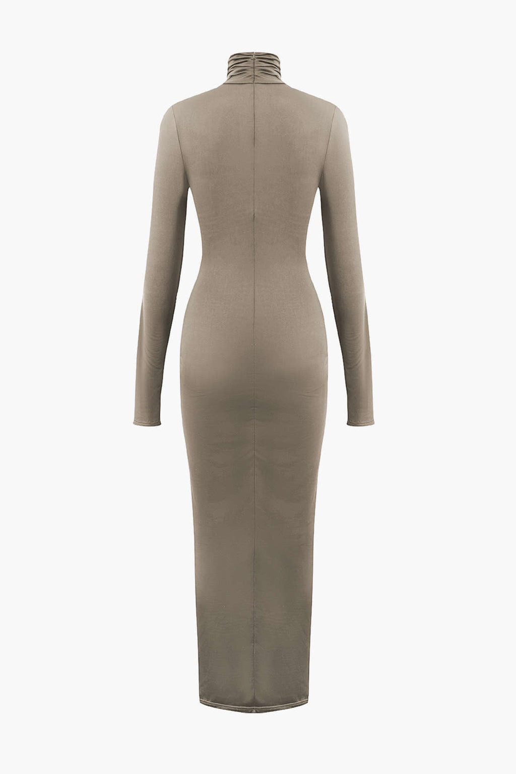 Vestido Maxi Drapeado Con Cuello Alto Manga Larga Elegante
