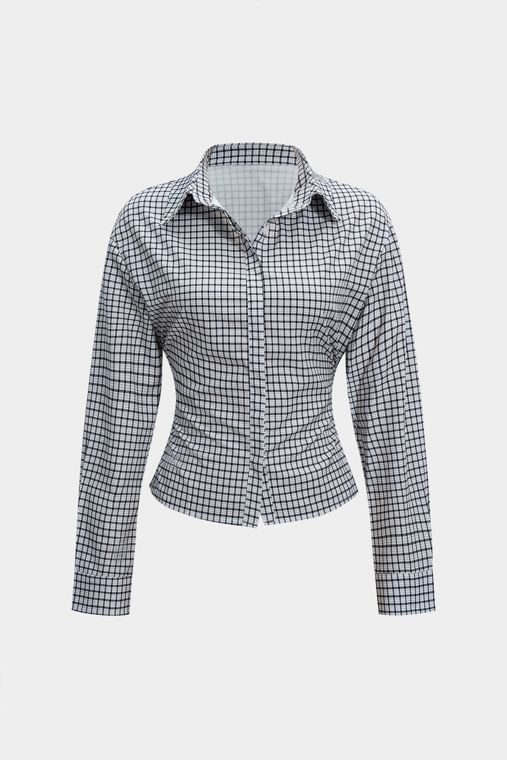 חולצה ארוכת שרוולים עם הדפס משובץ וקשירה בגב 