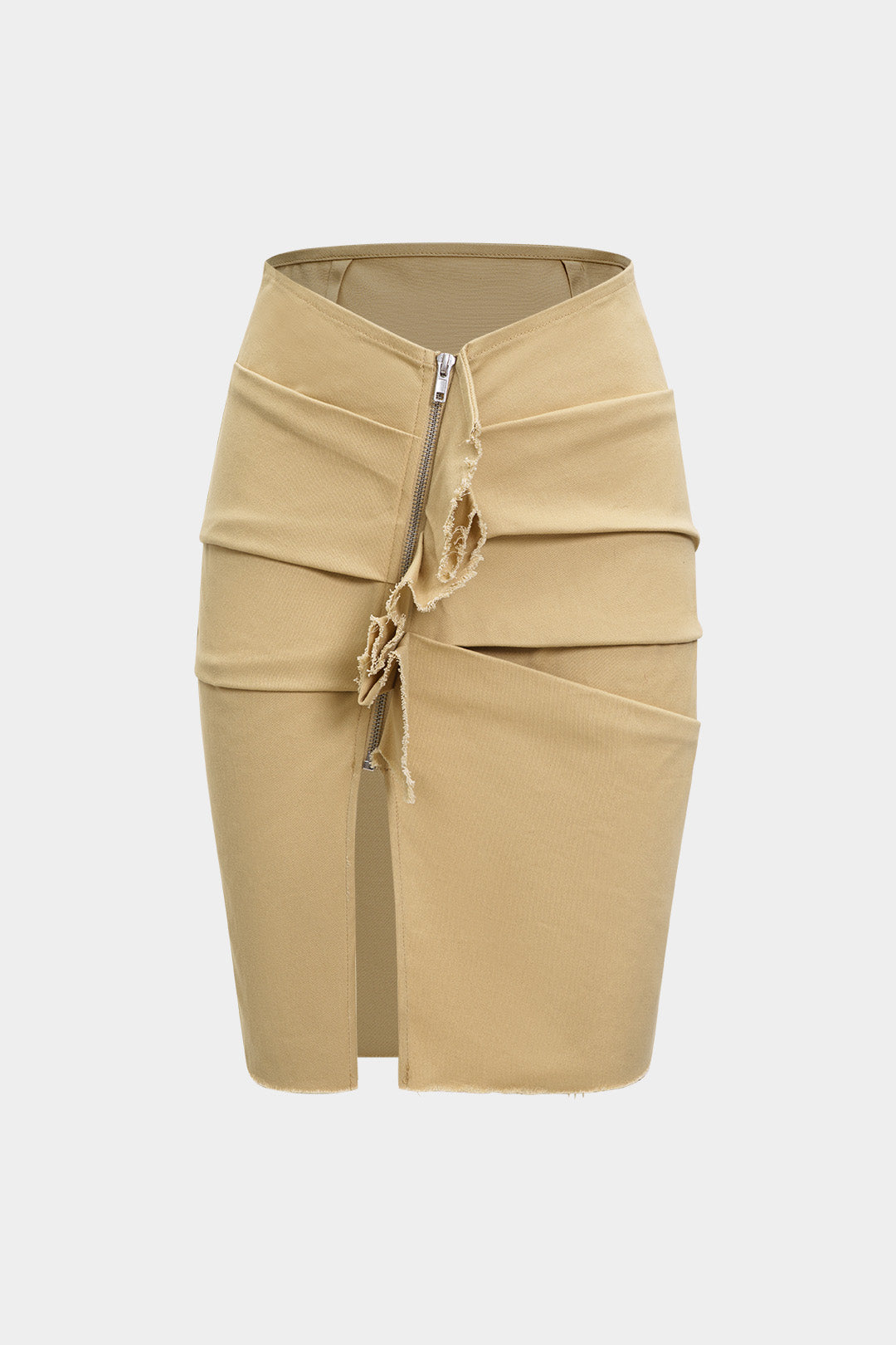 Asymmetrical Ruched Zipper Split Skirt