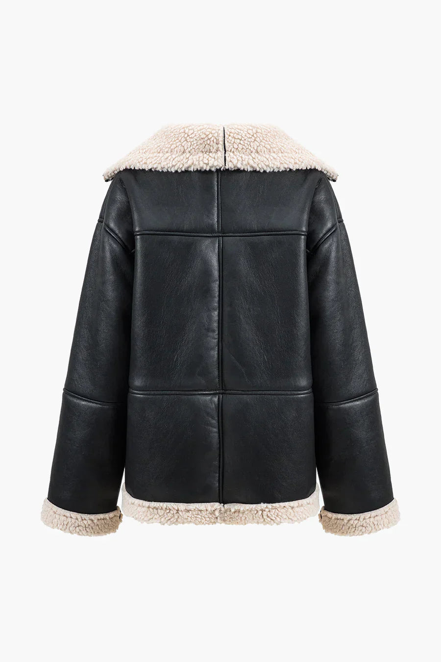 Chaqueta de Cuero Selant Exterior Negro con Detalles Cremas