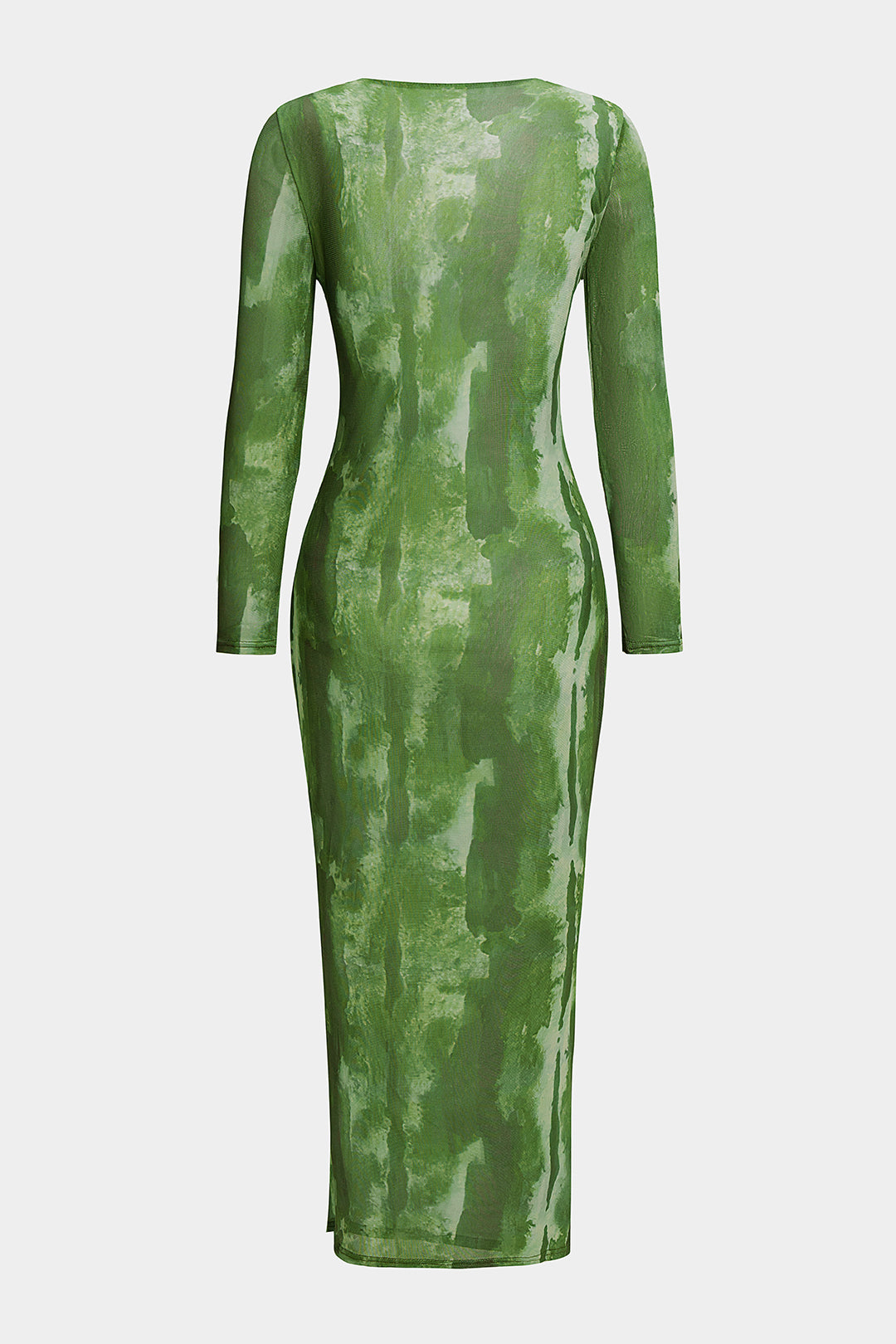 שמלת מידי עם צווארון עגול ושרוולים ארוכים, הדפס טאי דאי ורשת 