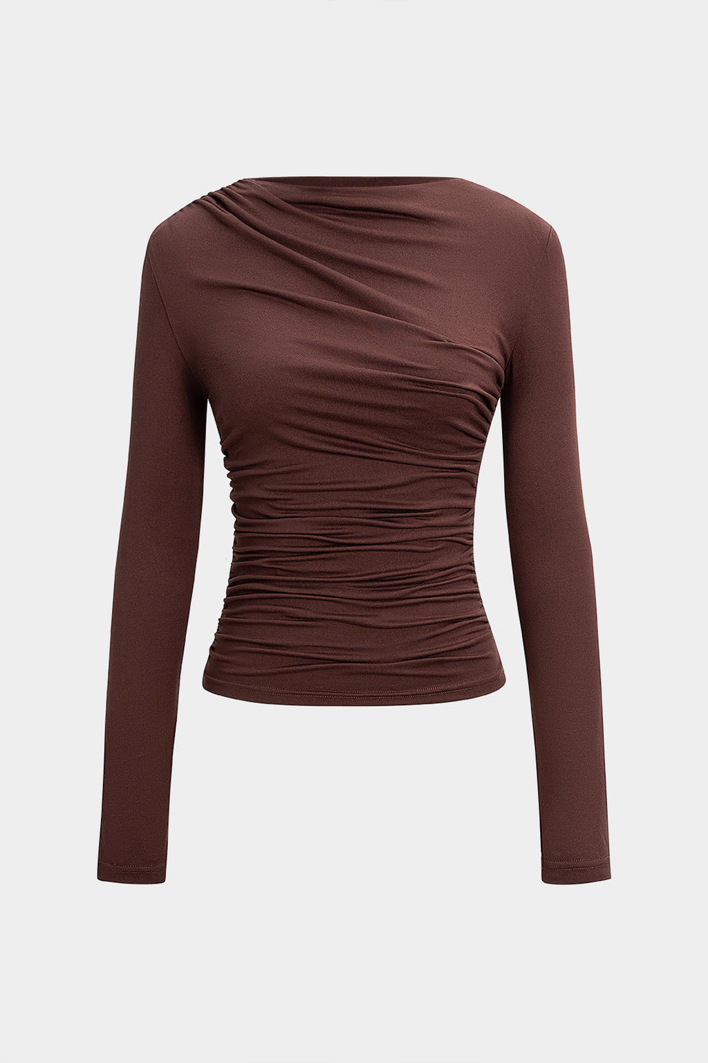 Solid Ruched Long-Sleeve Top
