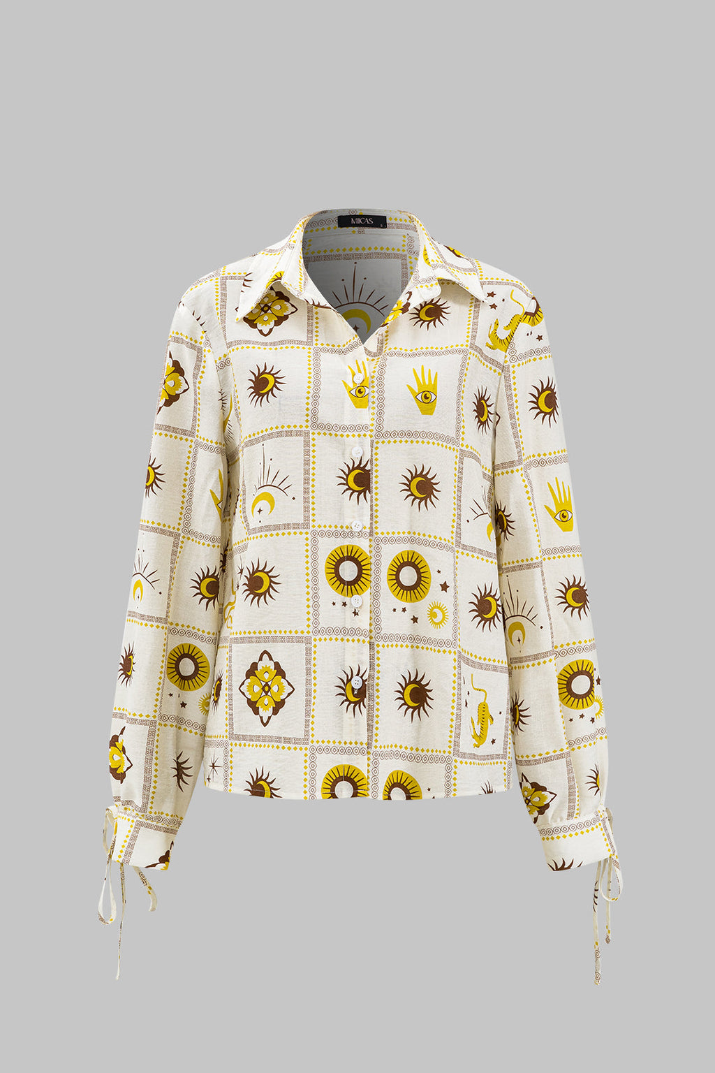 חולצה ארוכת שרוולים עם הדפס גלקסי גיאומטרי וקשירה מלפנים 