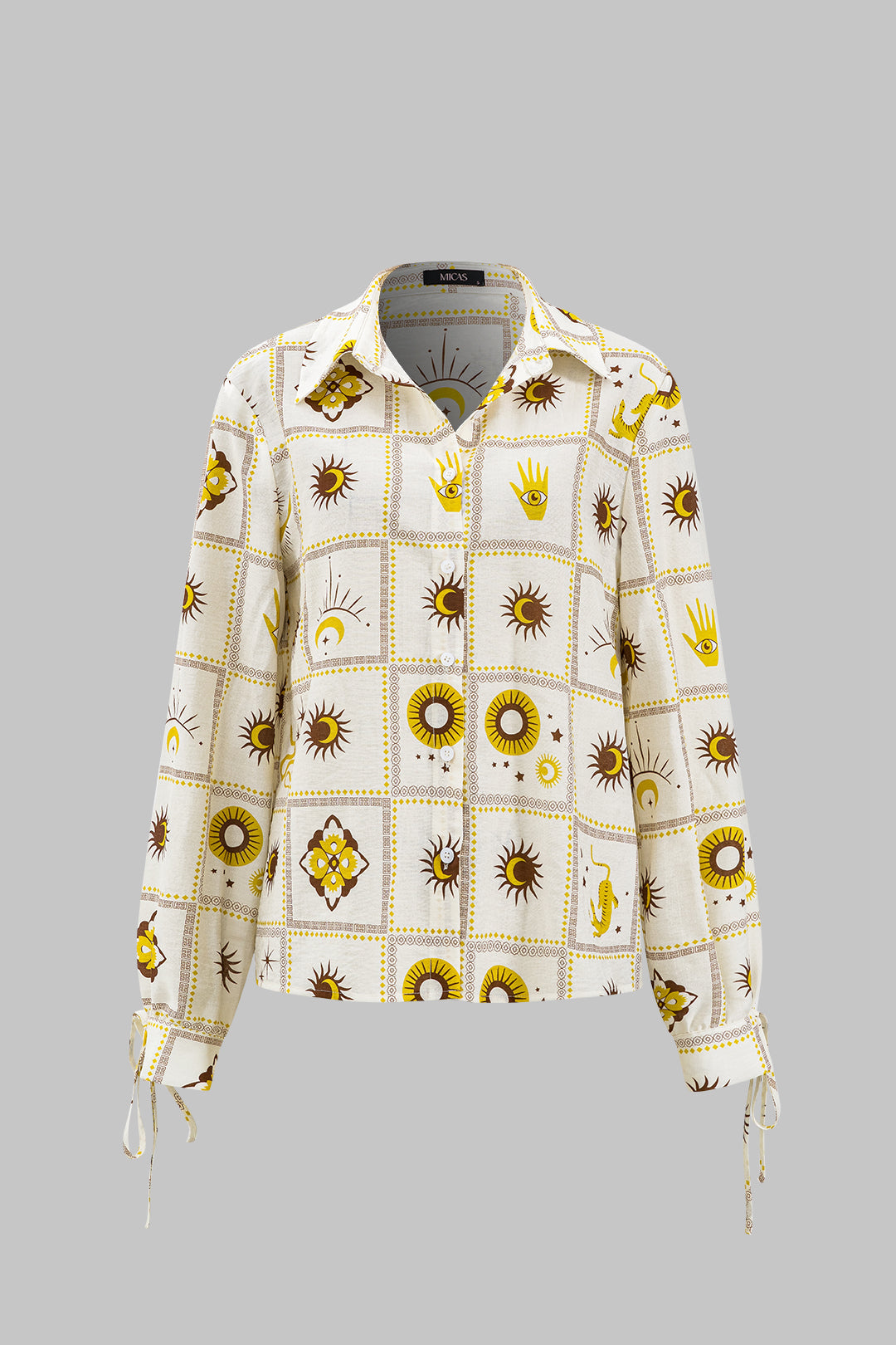 חולצה ארוכת שרוולים עם הדפס גלקסי גיאומטרי וקשירה מלפנים 