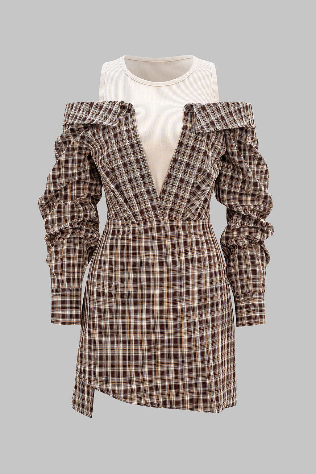 Plaid Print Patchwork Long Sleeve Mini Dress