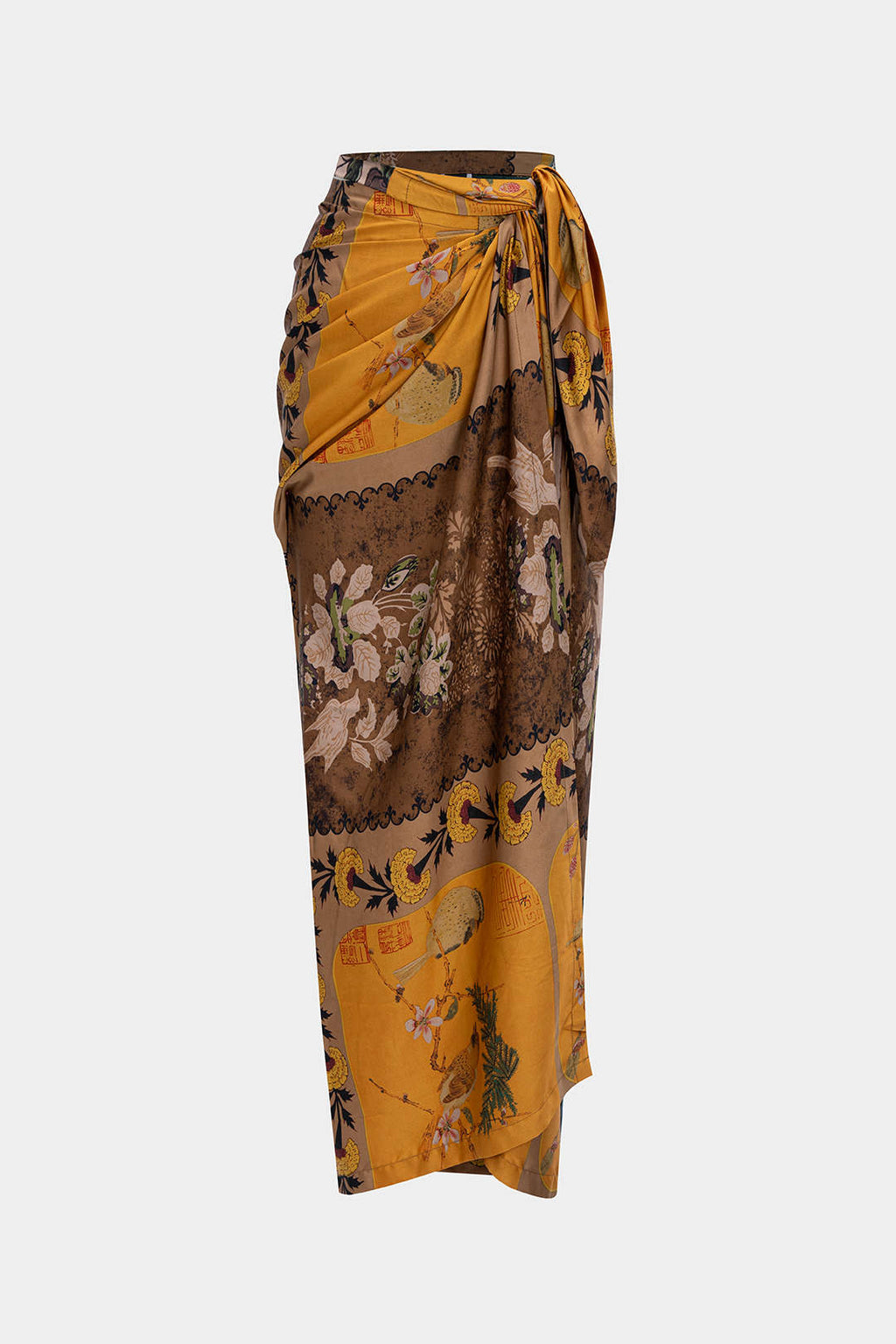 חצאית סאטן עם קשירה מלפנים והדפס רטרו 